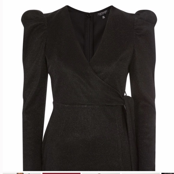 Topshop Tinsel Wrap Dress Puff Shoulder - Picture 2 of 4